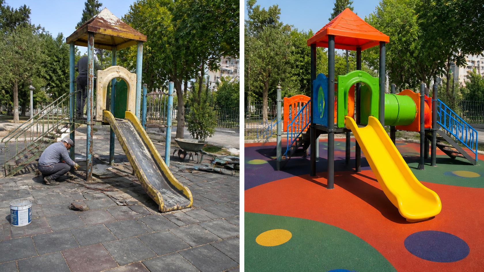 Çocuk oyun parkı bakım ve yedek parça çalışması